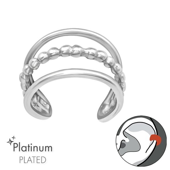 Platinum Plated Three Band Ear Cuff - Picture 1 of 13